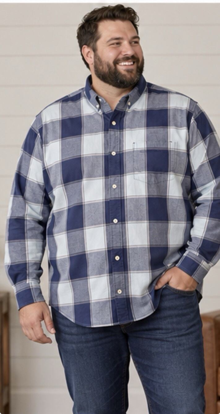 Express Slim Soft Wash Shirt Men’s XXL Blue Plaid Long Sleeve Button Down